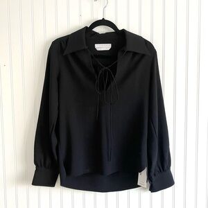 CHLOE Black Collared Peasant Top